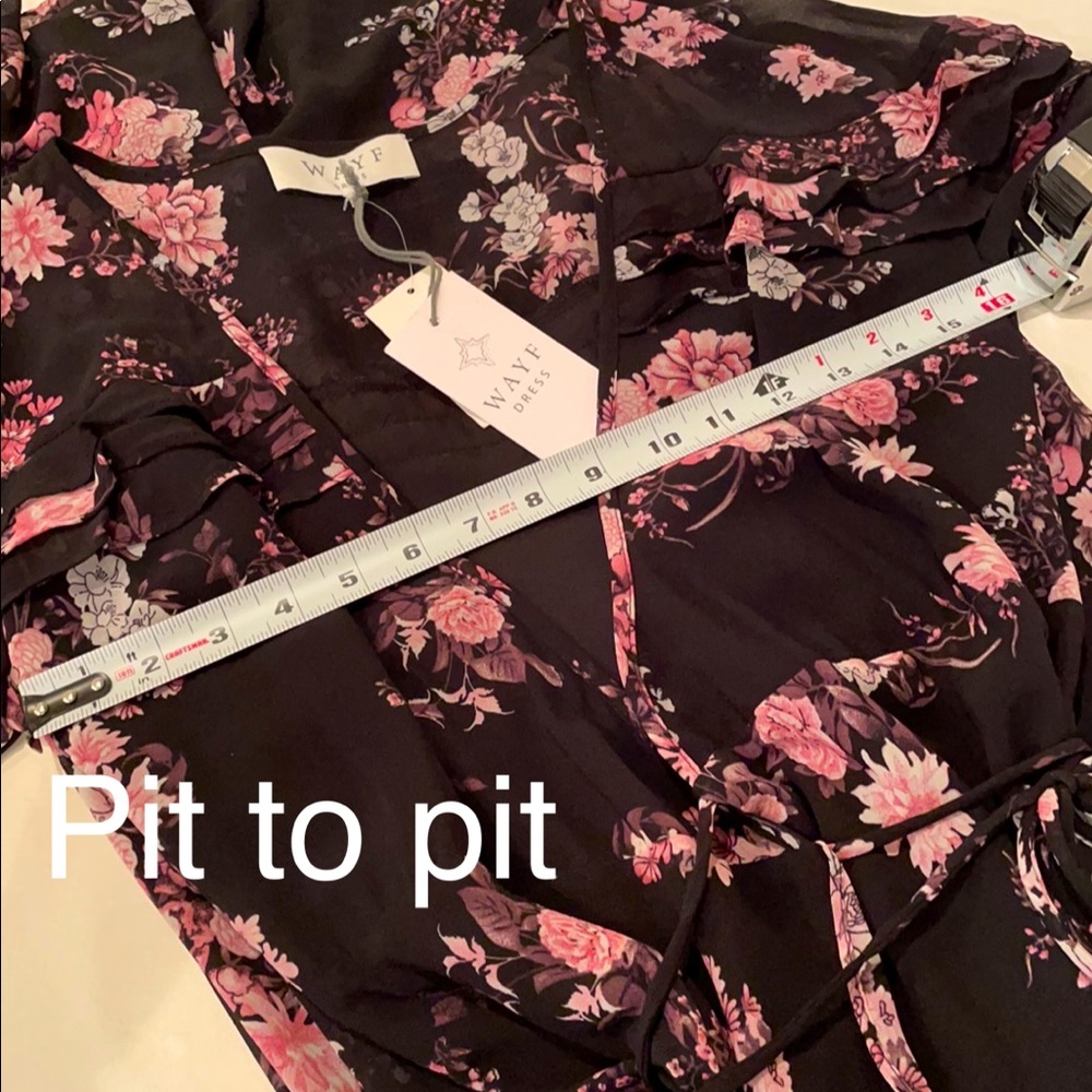 NWT WAYF black floral pink flounce chiffon maxi wrap dress - Picture 11 of 14